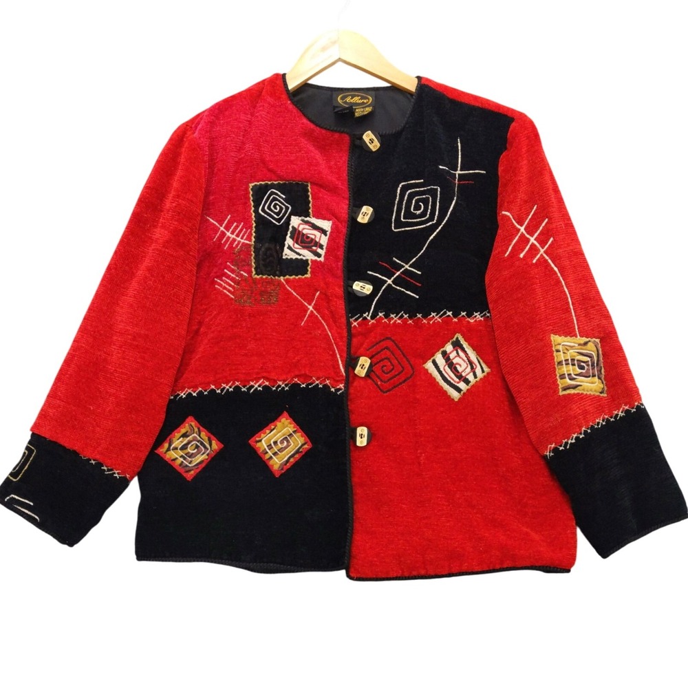 vtg‎ Allure Velour Tapestry Jacket Blazer Missy L Patchwork Art to Wear Dopamine